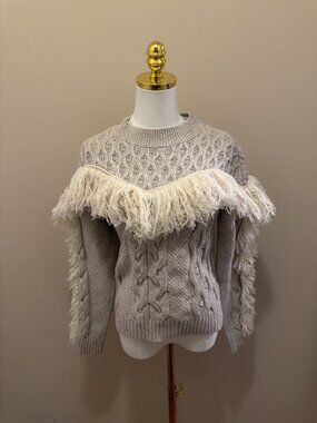 AMUR Ulla Fringe Knit Sweater Ivory L